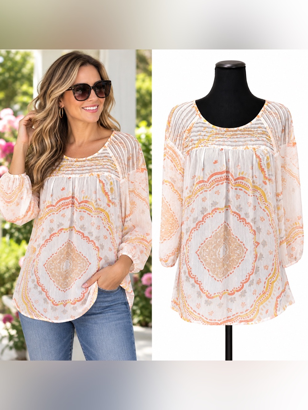 Lauren Conrad Flowy Cottage Boho Chic Career Sheer Top Size Women’s Large